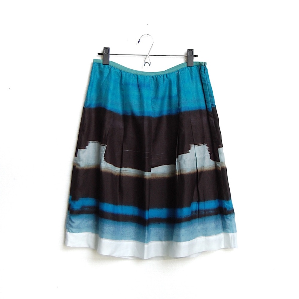 Nic + Zoe women’s cotton/silk blend watercolor skirt, blues and black. Size 10